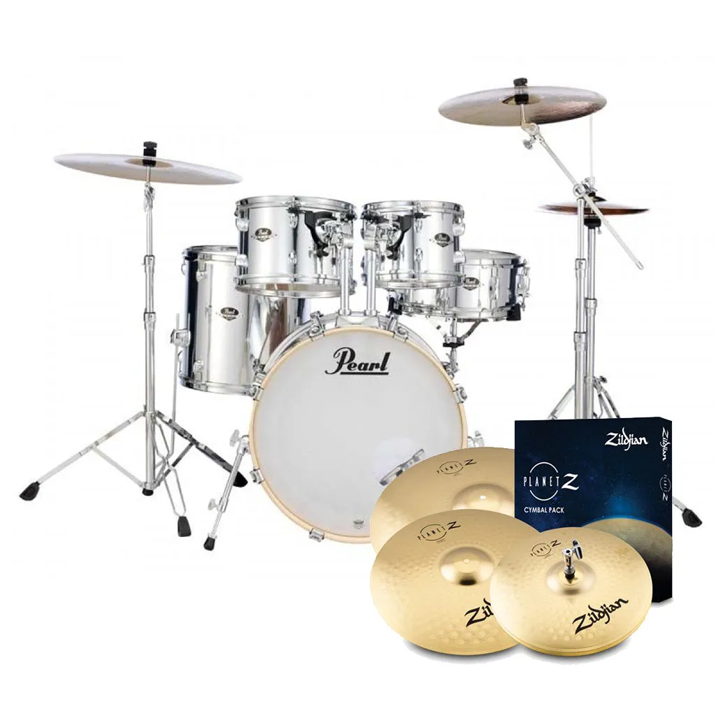 Pearl Export 22" EXX Fusion Plus Drum Kit Package with Zildjian Cymbals & Hardware- Mirror Chrome