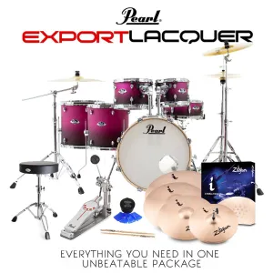 Pearl Export Lacquer EXL 22" Fusion Plus Drum Kit with Cymbals & Hardware - Raspberry Sunset