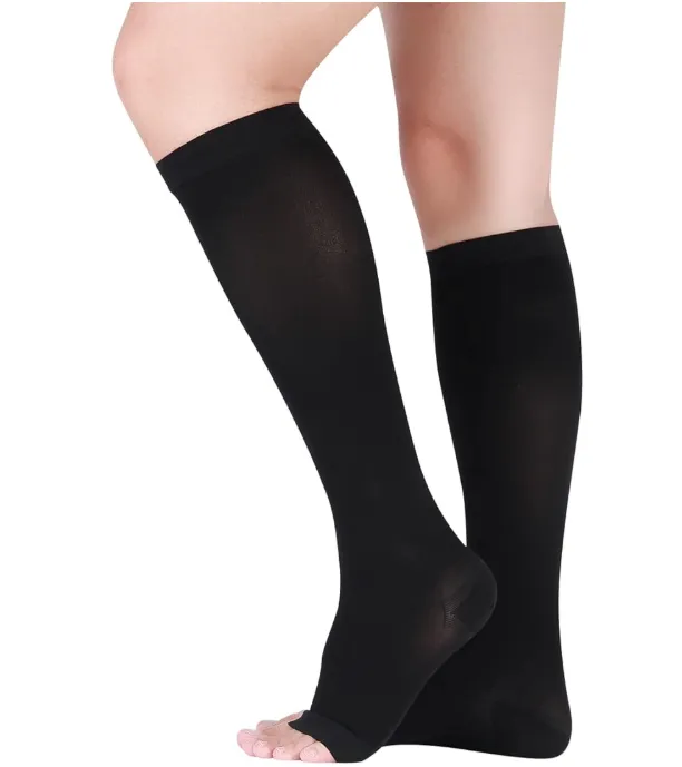 Performance 20-30 mmHg Medical Compression Socks for Women and Men Knee High Open Toe Stockings Varicose Vein Swollen legs