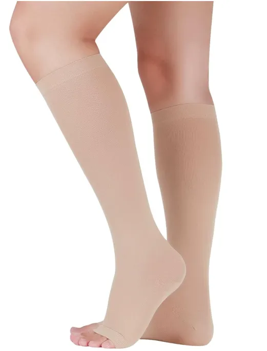 Performance 20-30 mmHg Medical Compression Socks for Women and Men Knee High Open Toe Stockings Varicose Vein Swollen legs