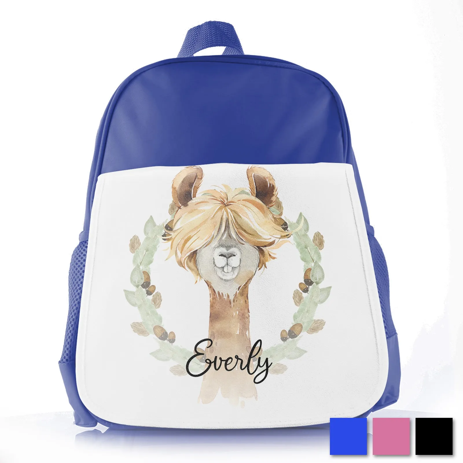 Personalised School Bag with Cute Text and Alpaca Acorn Wreath