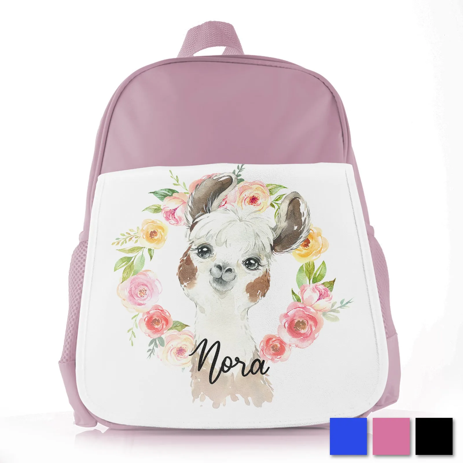 Personalised School Bag with Cute Text and Alpaca Flowers