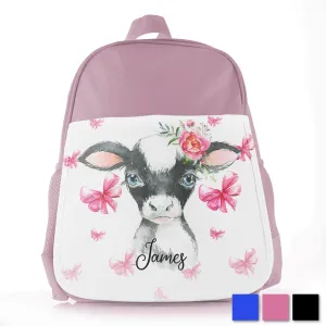 Personalised School Bag with Cute Text and Cow Pink Bows