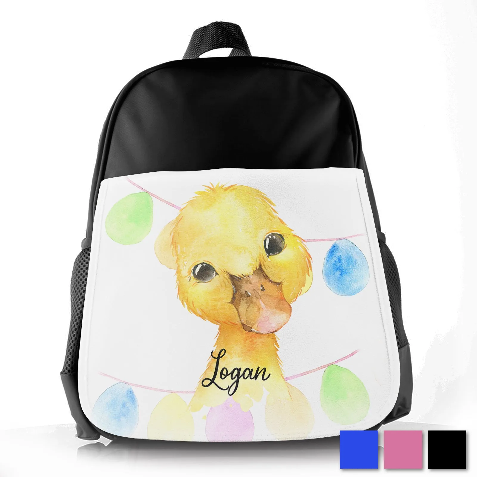 Personalised School Bag with Cute Text and Yellow Duck Buntin