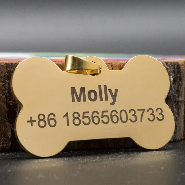 Pet Dog Cat Tag ID, Bone Engraved Collar Stainless Steel