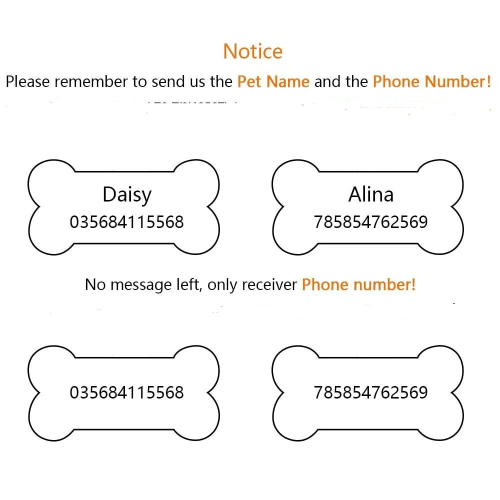 Pet Dog Cat Tag ID, Bone Engraved Collar Stainless Steel