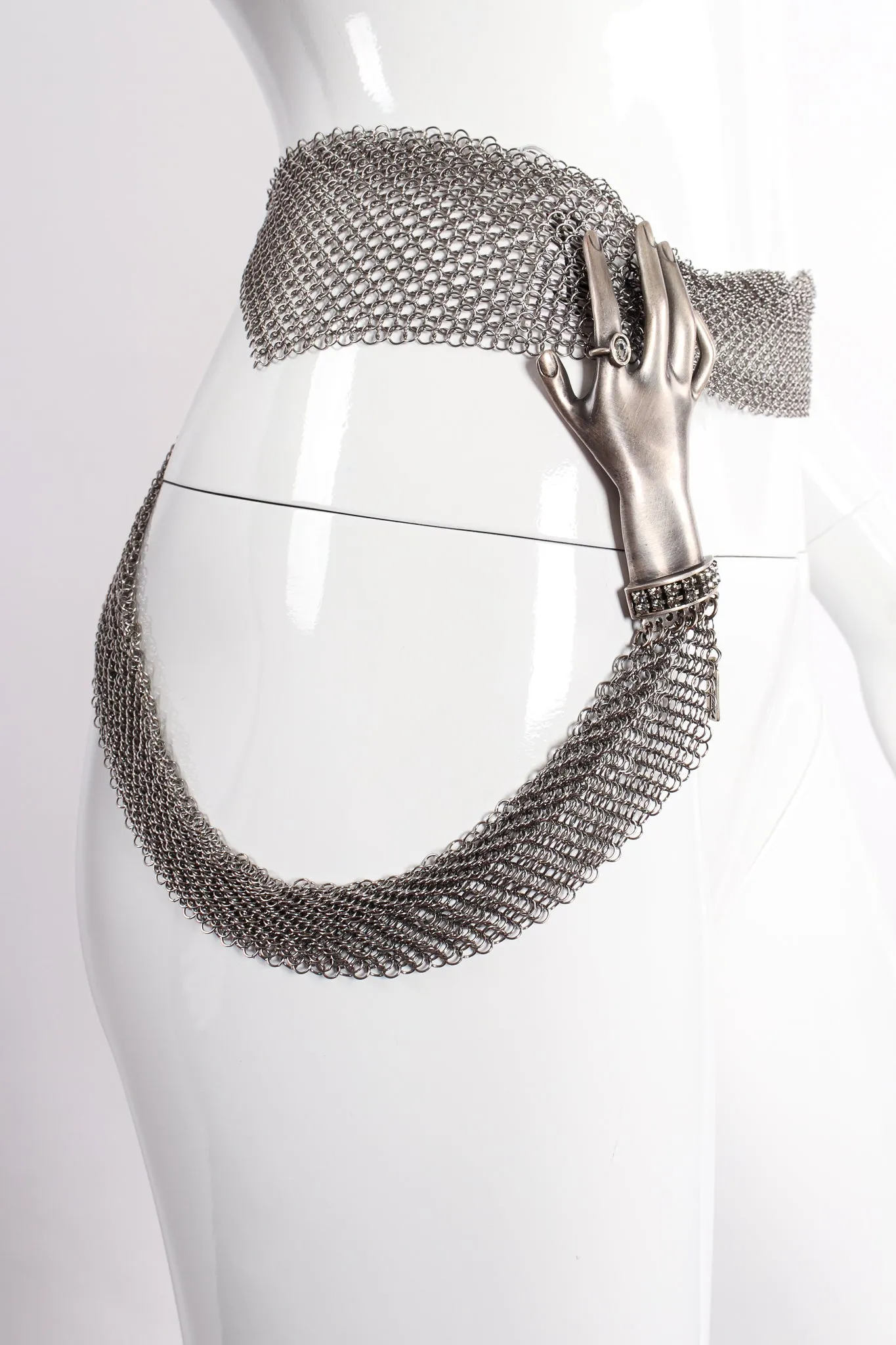 Pewter Hand Buckle Mesh Wrap Belt