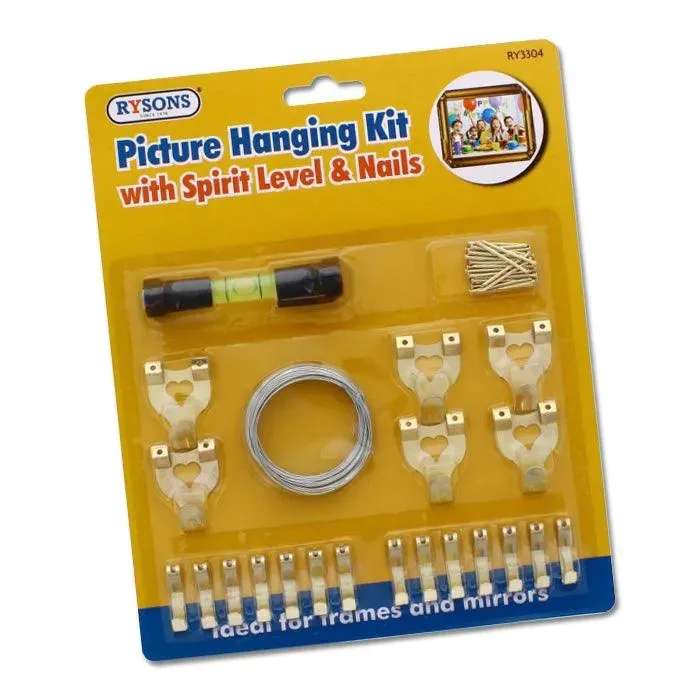 Picture Hanging Kit | Brass Hooks Nails Spirit Level Picture Wire