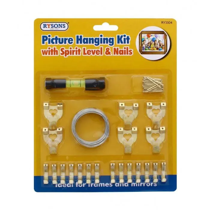 Picture Hanging Kit | Brass Hooks Nails Spirit Level Picture Wire
