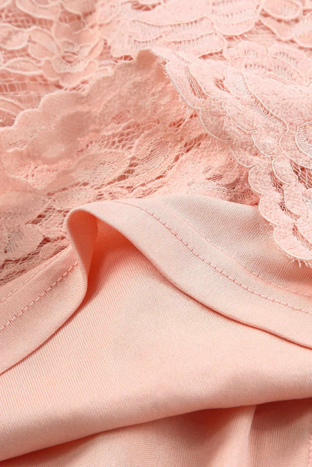 Pink Floral Lace Crochet Sheer Puff Sleeve Mini Dress