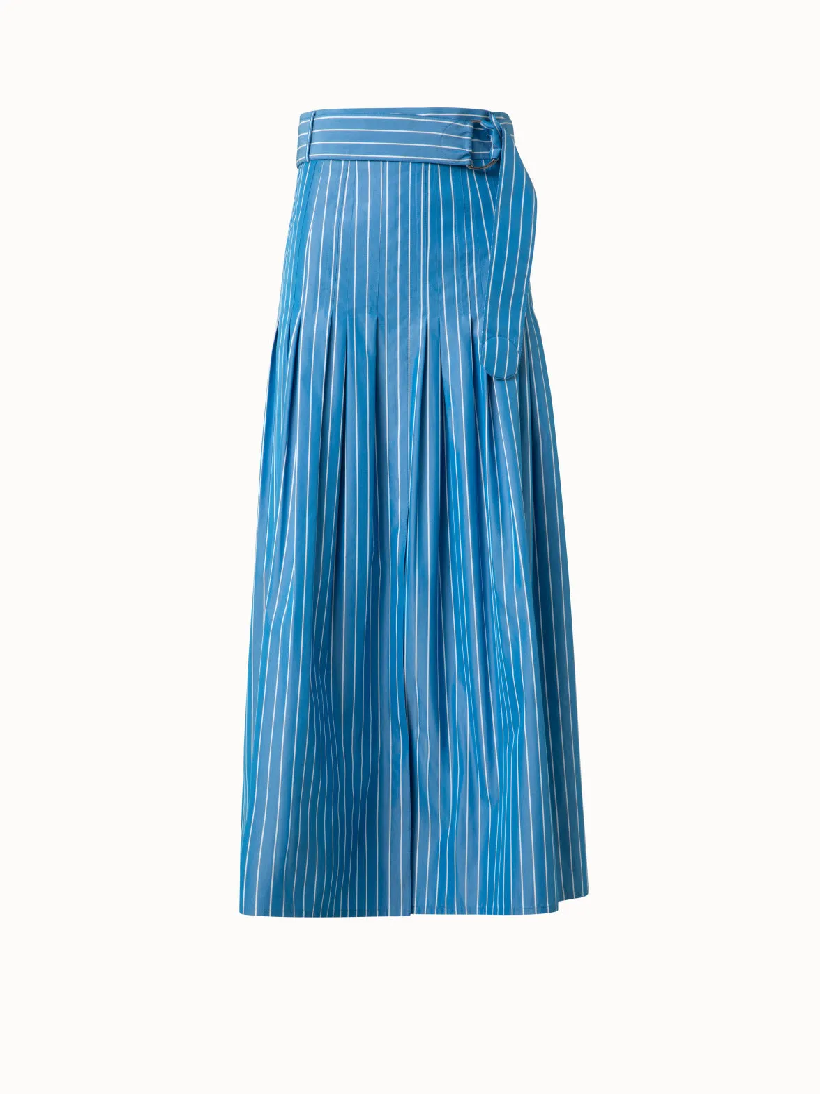 Pleated Midi Skirt in Striped Cotton