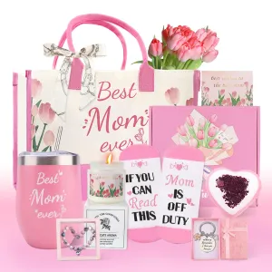 Ponhey Gifts for Mom Mothers Day from Daughter Son, Birthday Basket for Women Mother-in-Law, New Gift for Wife from Husband w/Canvas Tote Bag Tumbler