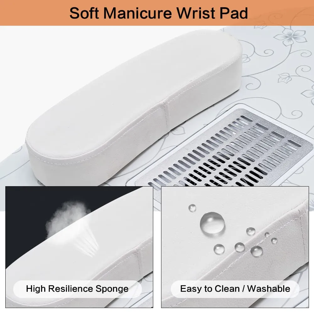 Portable Folding Nails Table,Moveable Nail Salon Technician Desk for Home Manicure、Spa Salon、Professional Nail Painting，With Large PP Plastic Drawer、Led-Light、Wrist Rest、Carry Bag,White