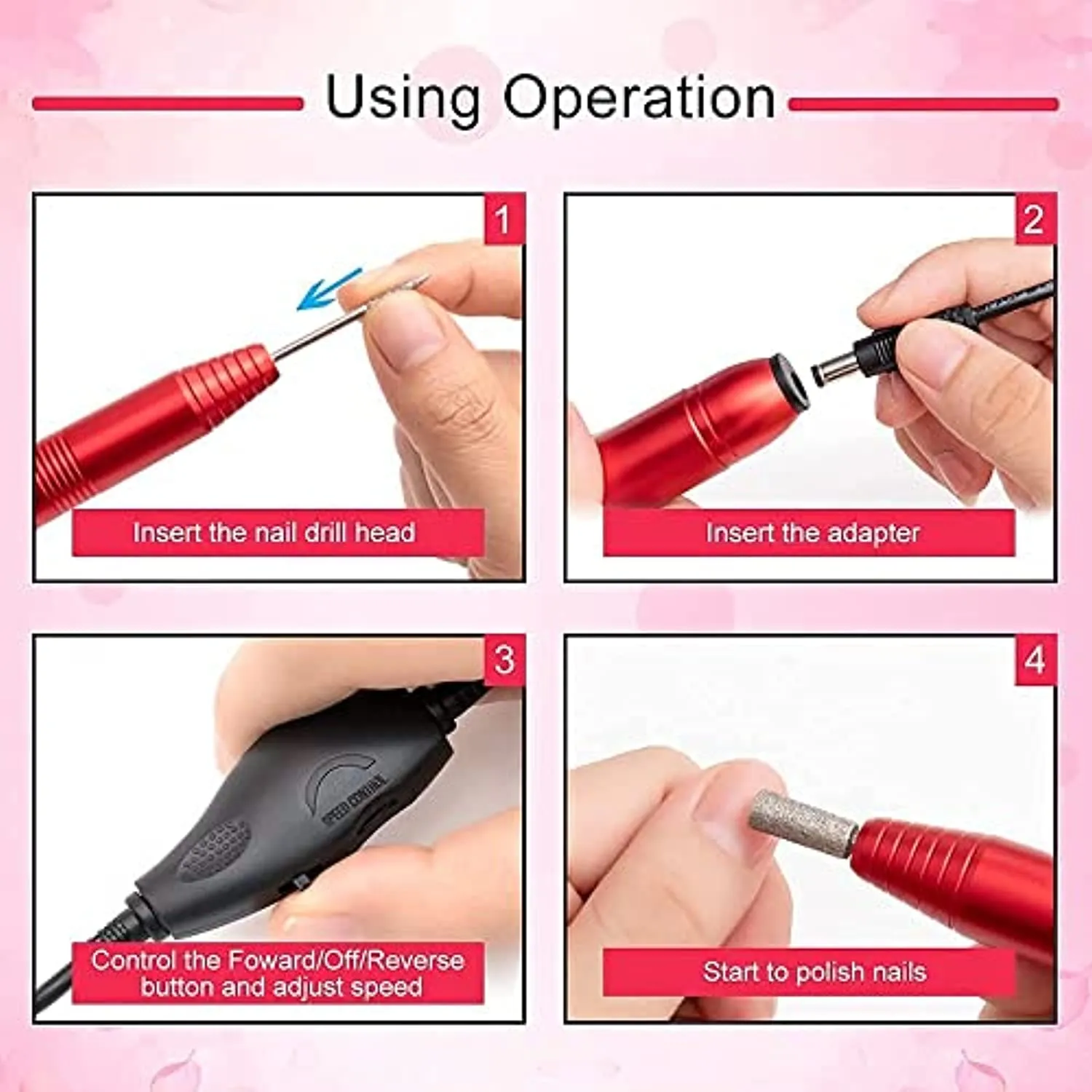 Portable Nail Drill Professional Electric Nail File 20000RPM Manicure Machine set with Sanding Bands,Nail Drill Bits and Nail Tips Clip for Acrylic Gel Nails