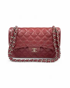Pre-owned Chanel Series 15 Burgundy Caviar Jumbo Double Flap Bag