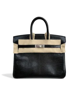 Pre-owned Hermès Birkin 25 Black Lizard with Palladium Hardware – Pristine Condition, Full Set