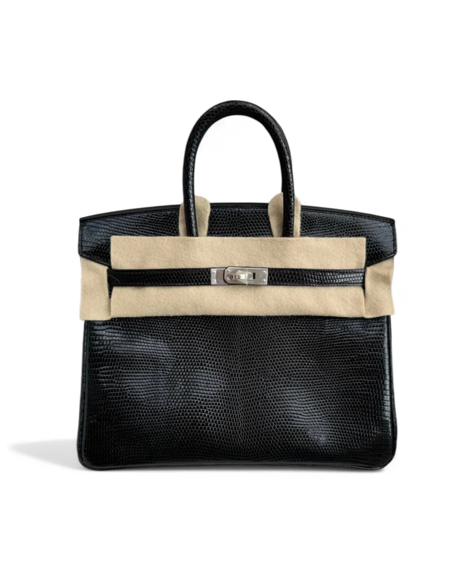 Pre-owned Hermès Birkin 25 Black Lizard with Palladium Hardware – Pristine Condition, Full Set