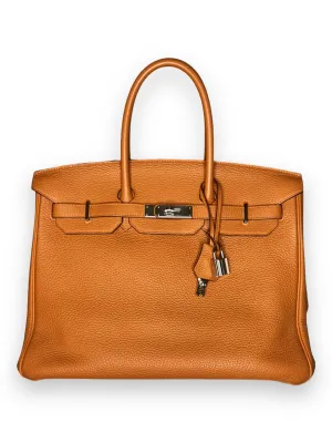 Pre-owned Hermès Birkin 35cm Orange Clemence Leather - Palladium Hardware