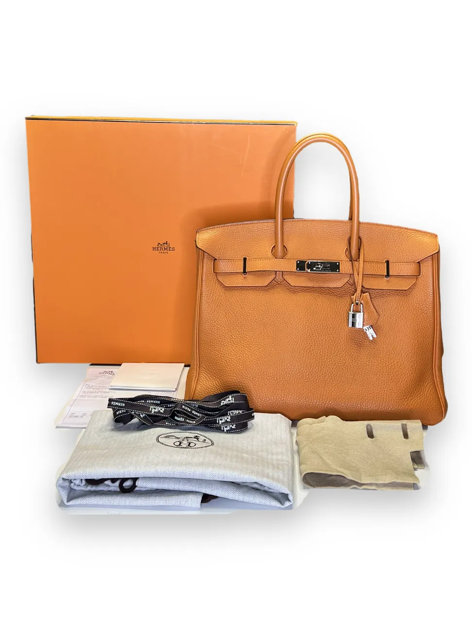 Pre-owned Hermès Birkin 35cm Orange Clemence Leather - Palladium Hardware