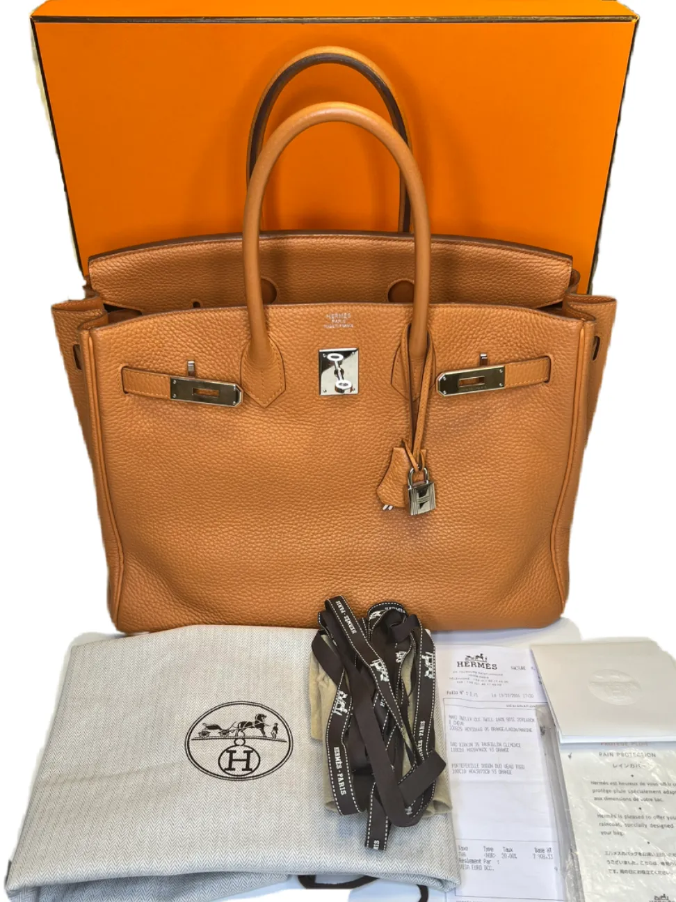 Pre-owned Hermès Birkin 35cm Orange Clemence Leather - Palladium Hardware