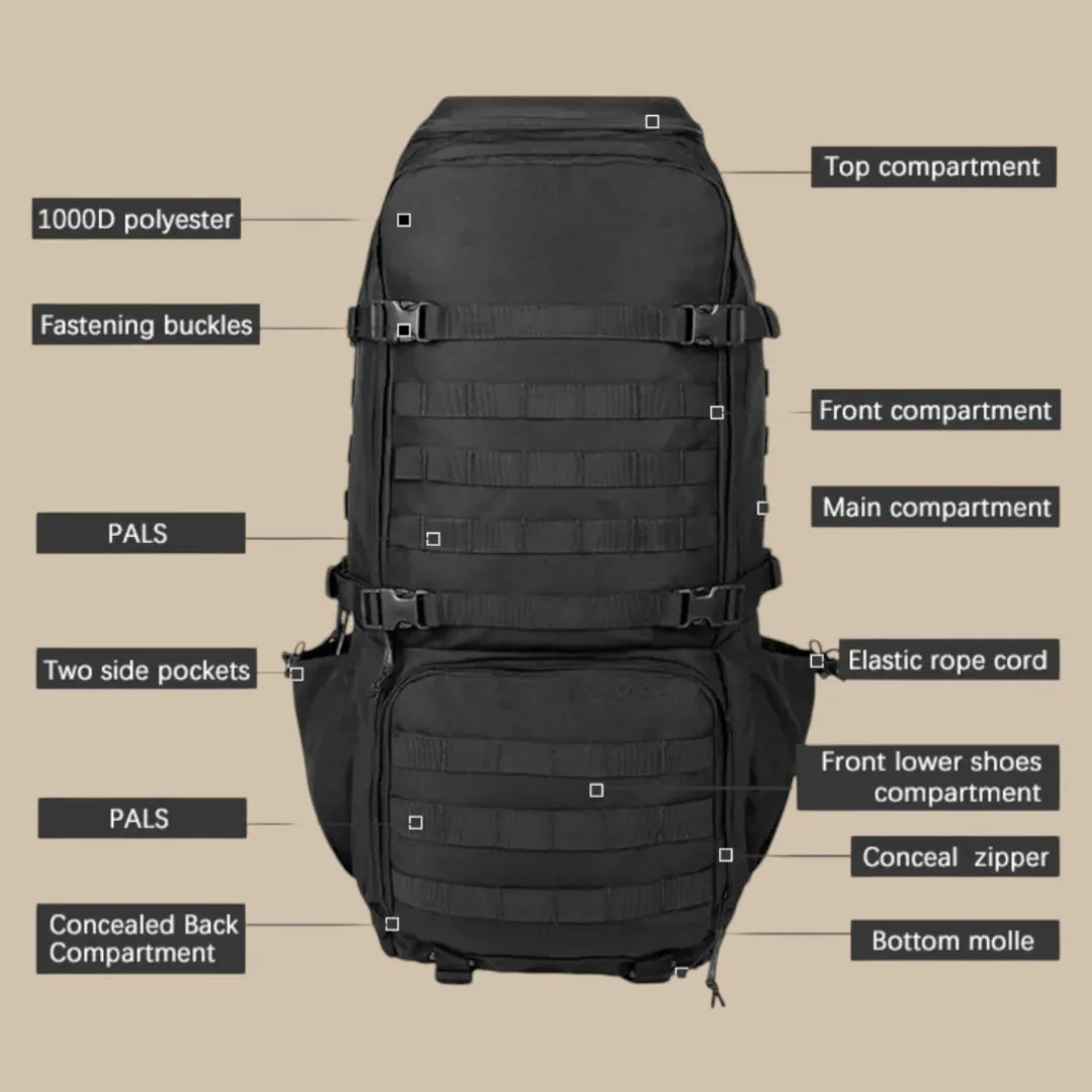 PrepPro 65L Tactical Backpack – Rugged, Versatile & Built for Adventure