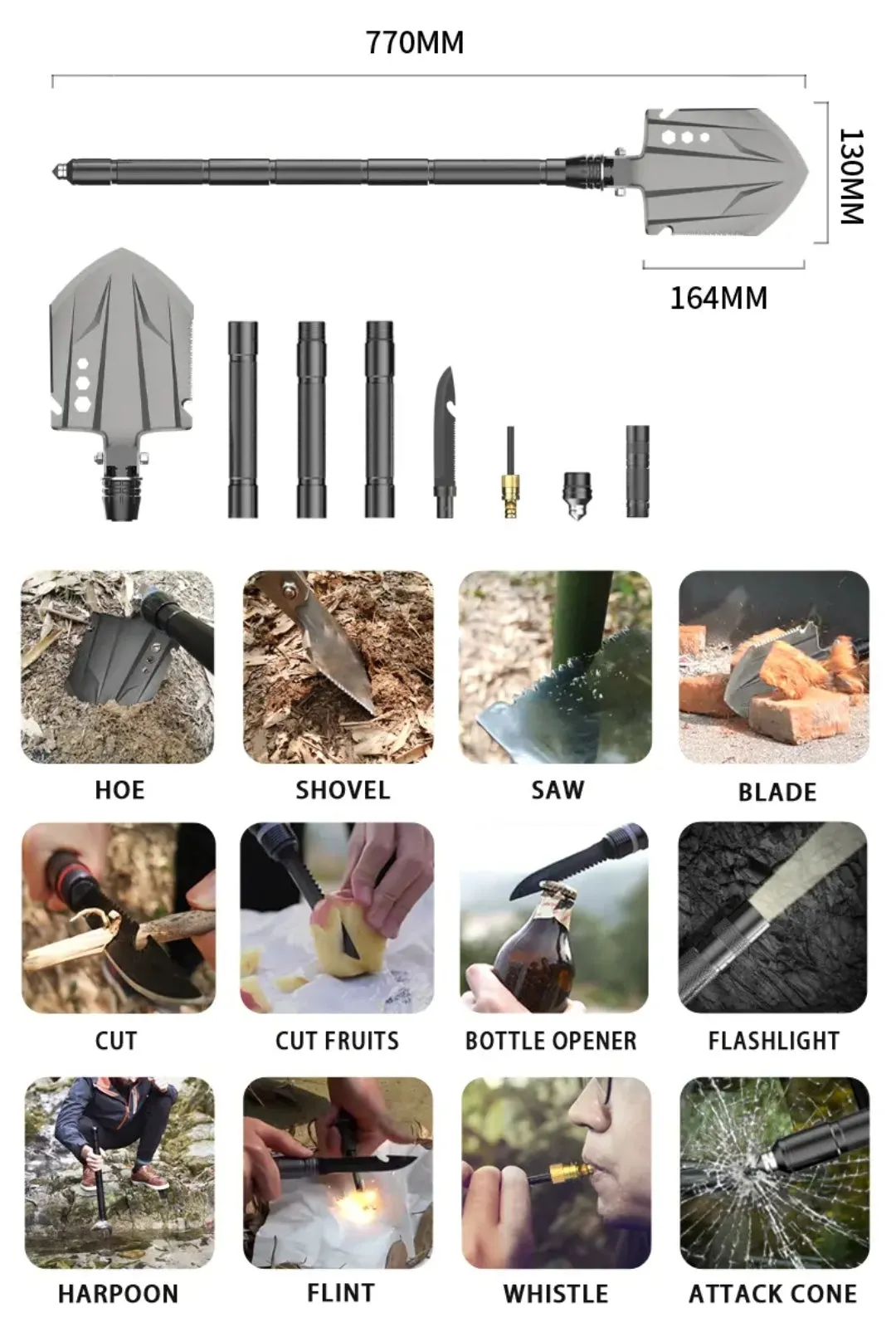 PrepPro Titan Survival Shovel – 11-in-1 Elite Outdoor Tool