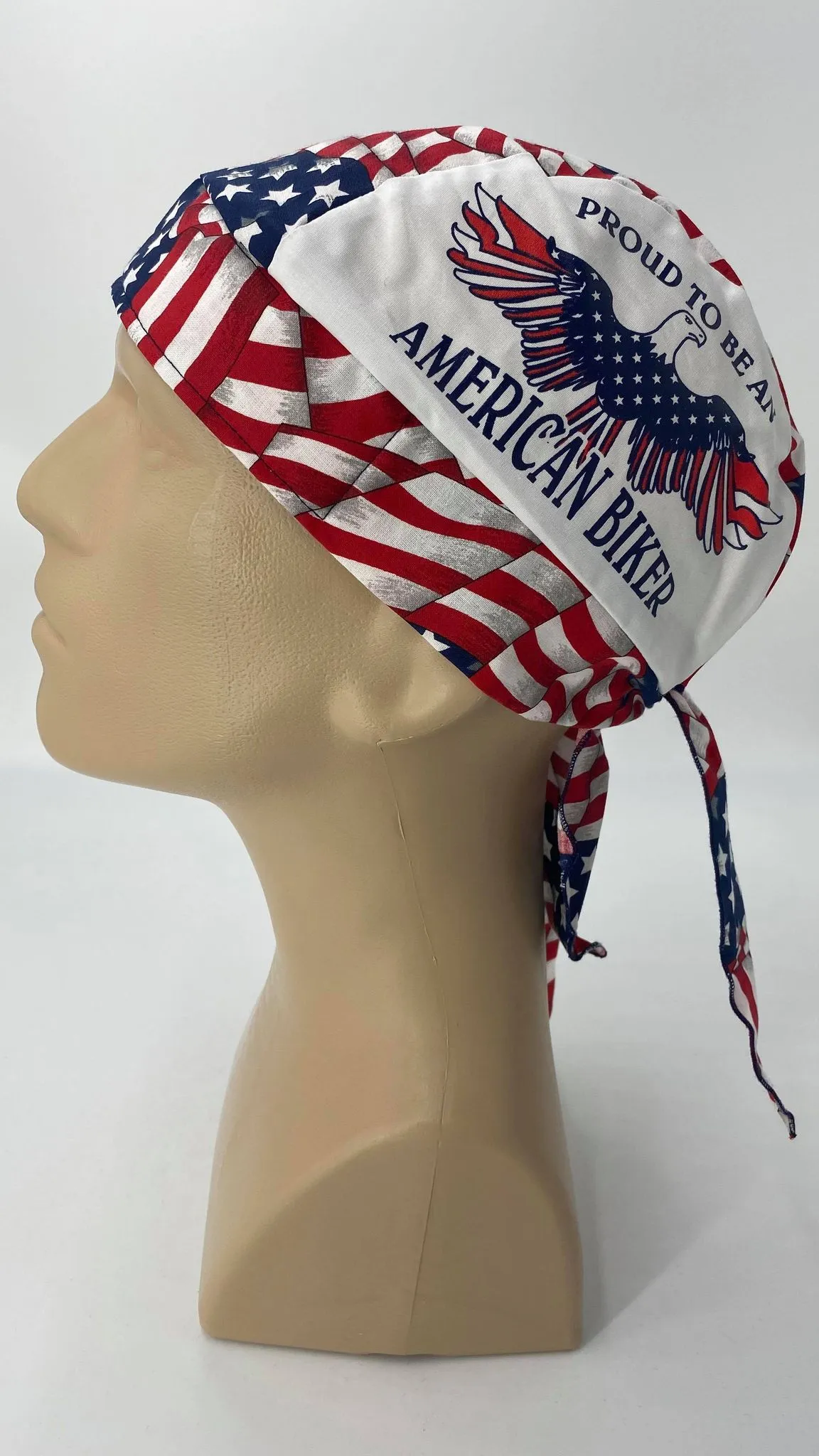 Proud to Be an American Biker Bandana Dorag with Sweatband Doo Rag Made America USA Motorcycle Skull Cap Cotton Helmet Liner