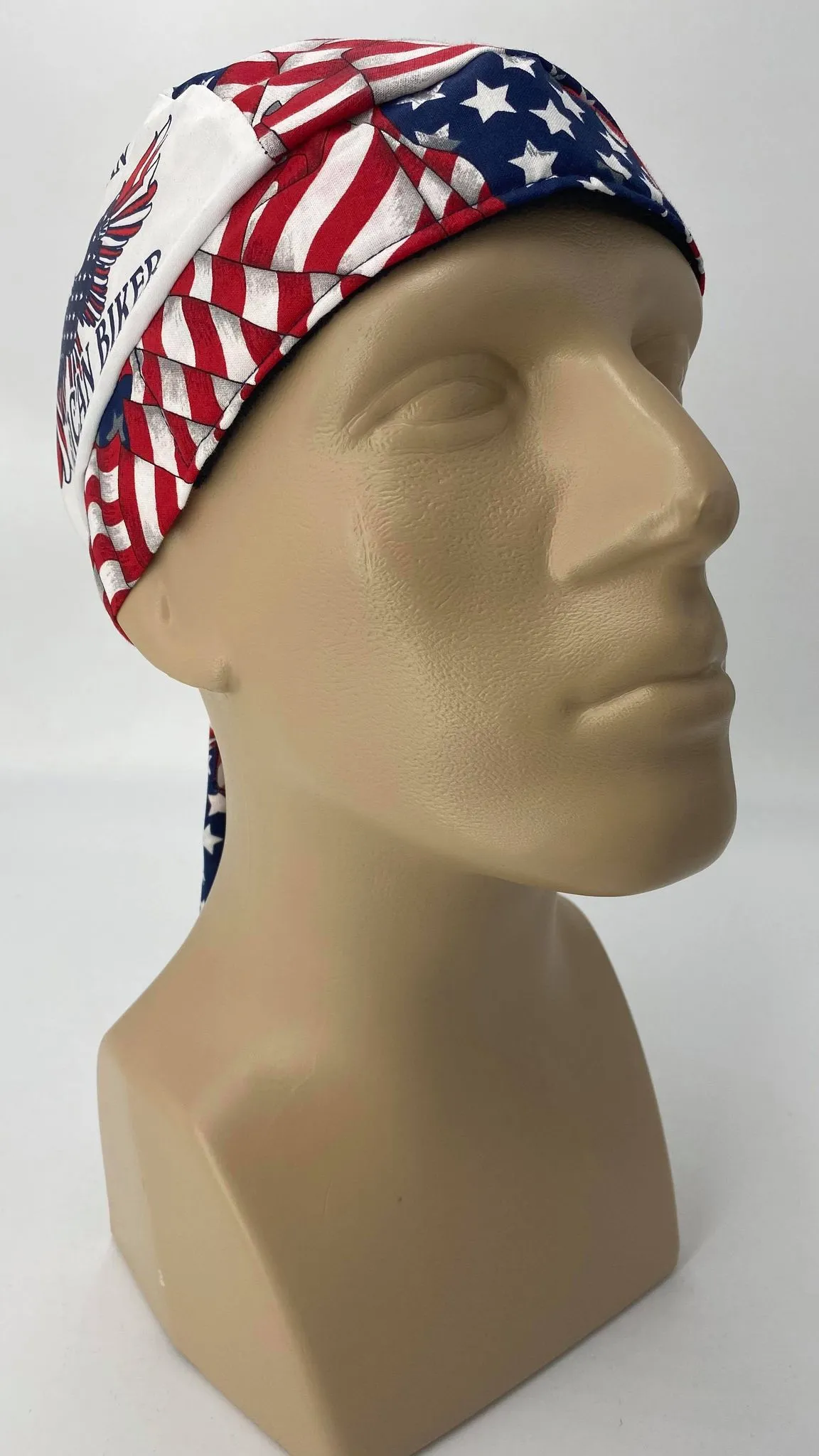 Proud to Be an American Biker Bandana Dorag with Sweatband Doo Rag Made America USA Motorcycle Skull Cap Cotton Helmet Liner