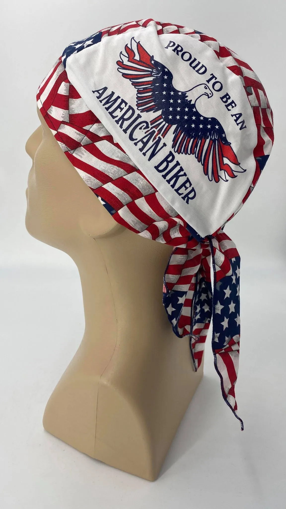 Proud to Be an American Biker Bandana Dorag with Sweatband Doo Rag Made America USA Motorcycle Skull Cap Cotton Helmet Liner