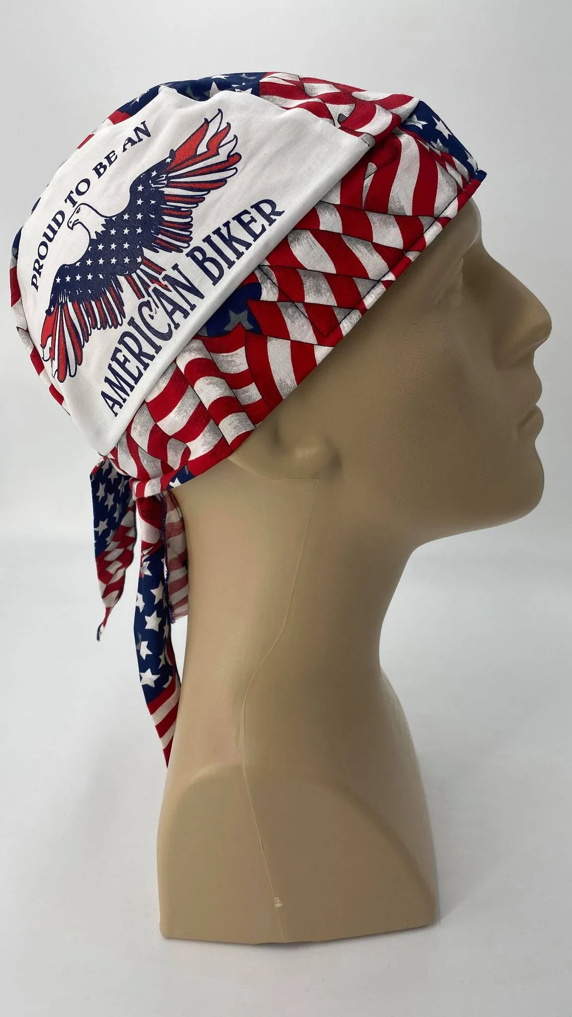 Proud to Be an American Biker Bandana Dorag with Sweatband Doo Rag Made America USA Motorcycle Skull Cap Cotton Helmet Liner