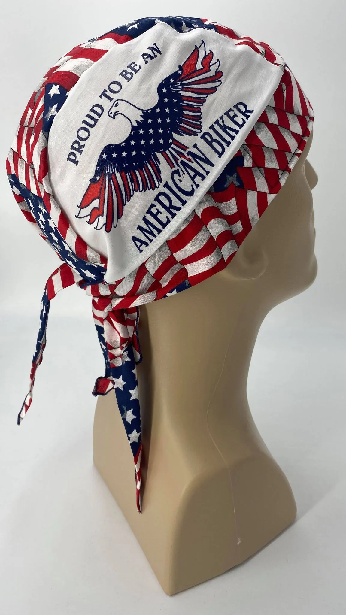 Proud to Be an American Biker Bandana Dorag with Sweatband Doo Rag Made America USA Motorcycle Skull Cap Cotton Helmet Liner