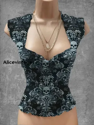 Punk Skull Art Print V-Neck Casual Top