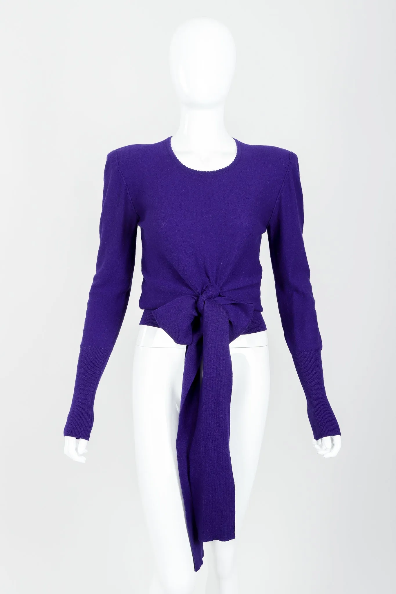 Purple Knit Waist Tie Sweater
