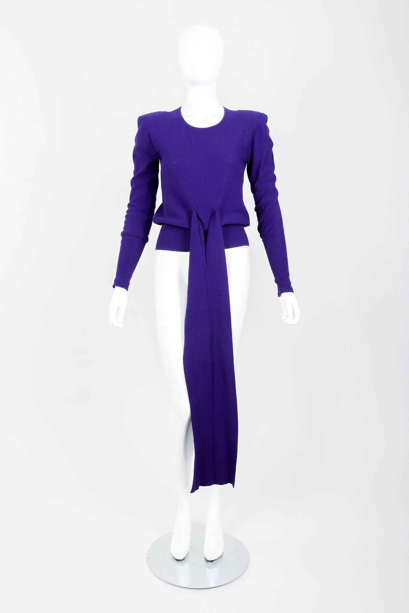 Purple Knit Waist Tie Sweater