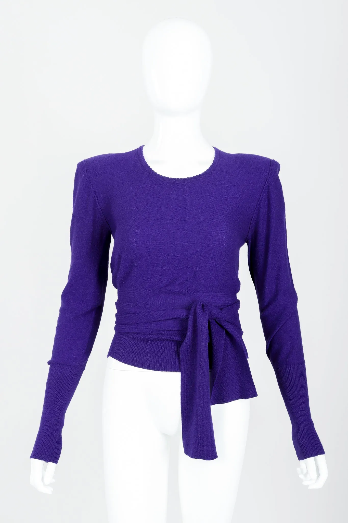 Purple Knit Waist Tie Sweater