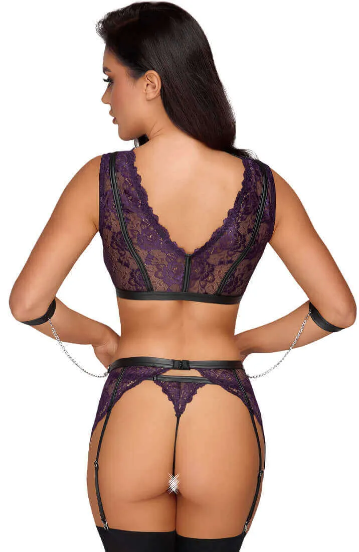 Purple lingerie set with restraints - Curious Voyeur