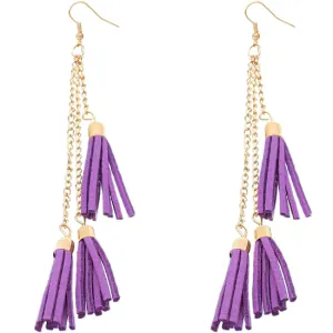 Purple Tassel Drop Chain Dangle Earrings