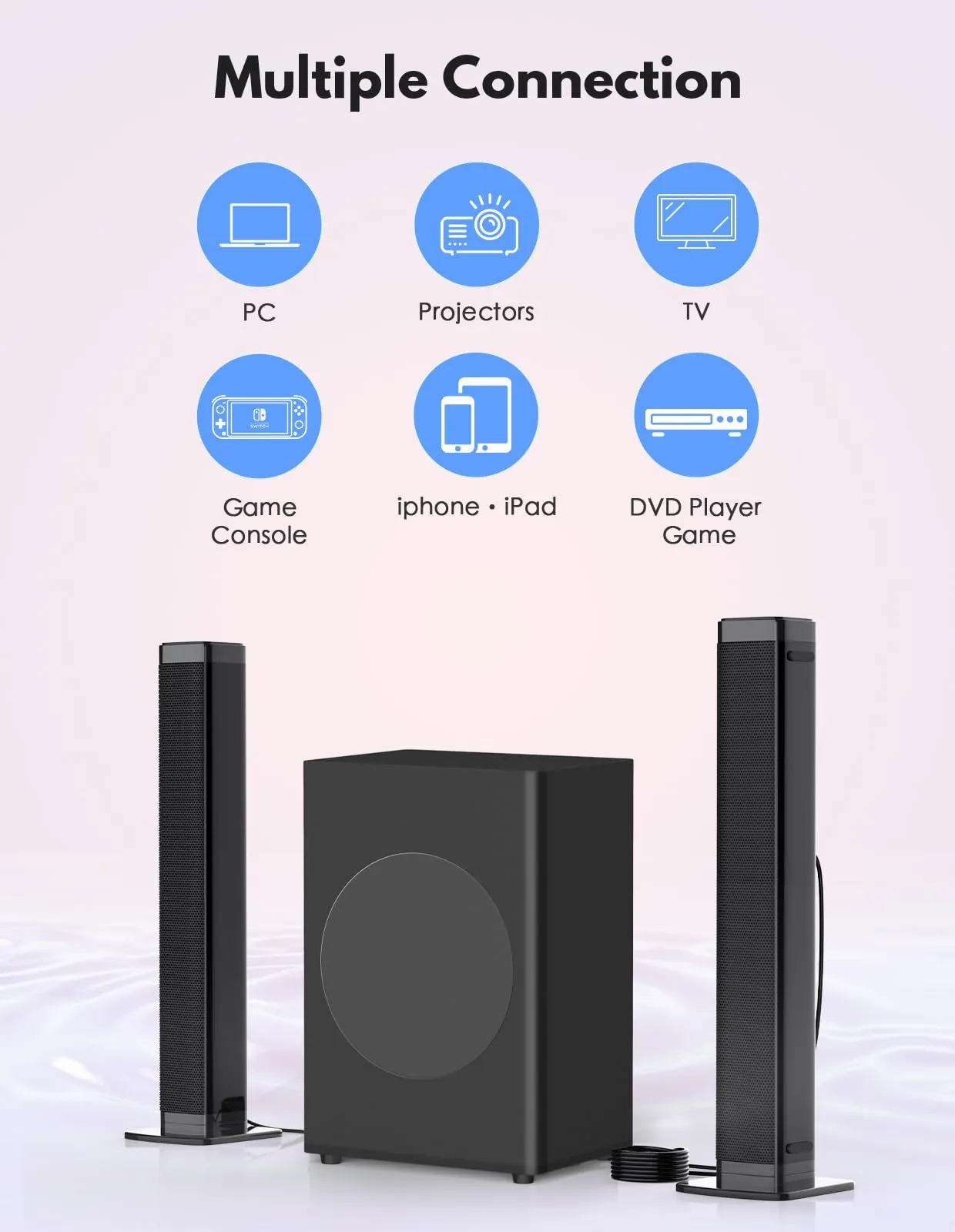 Puxinat 2 in 1 Separable Sound Bar for Smart TV with Subwoofer, Bluetooth 5.0 Surround Sound System for Home Theater, ARC/Optical/Aux/USB TV Speaker, Treble/Bass Adjust, 10 EQ Modes, Remote Included