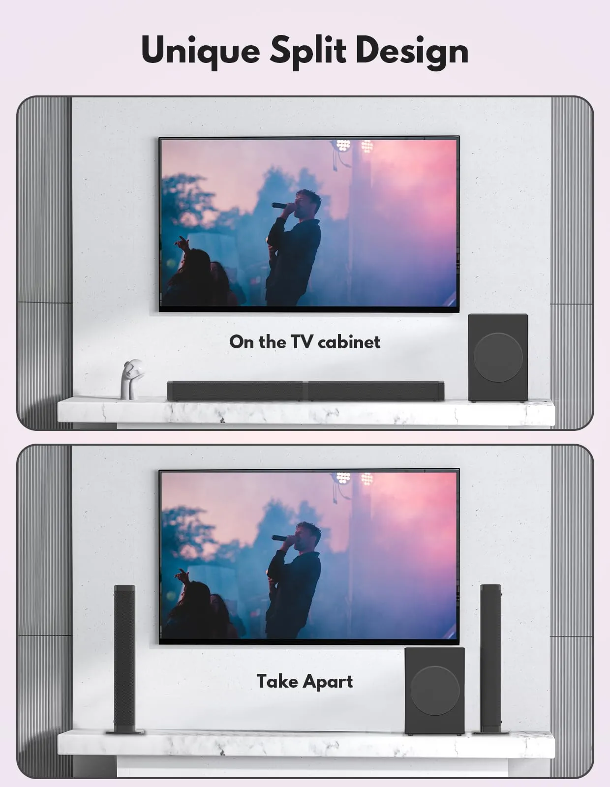Puxinat 2 in 1 Separable Sound Bar for Smart TV with Subwoofer, Bluetooth 5.0 Surround Sound System for Home Theater, ARC/Optical/Aux/USB TV Speaker, Treble/Bass Adjust, 10 EQ Modes, Remote Included