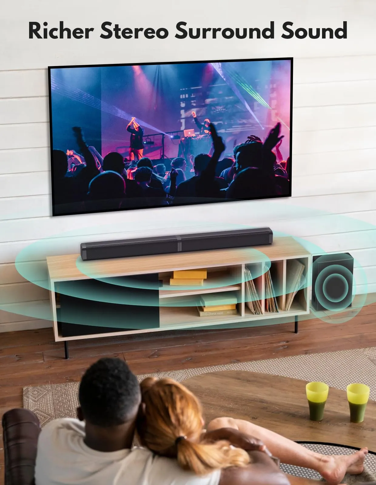 Puxinat 2 in 1 Separable Sound Bar for Smart TV with Subwoofer, Bluetooth 5.0 Surround Sound System for Home Theater, ARC/Optical/Aux/USB TV Speaker, Treble/Bass Adjust, 10 EQ Modes, Remote Included