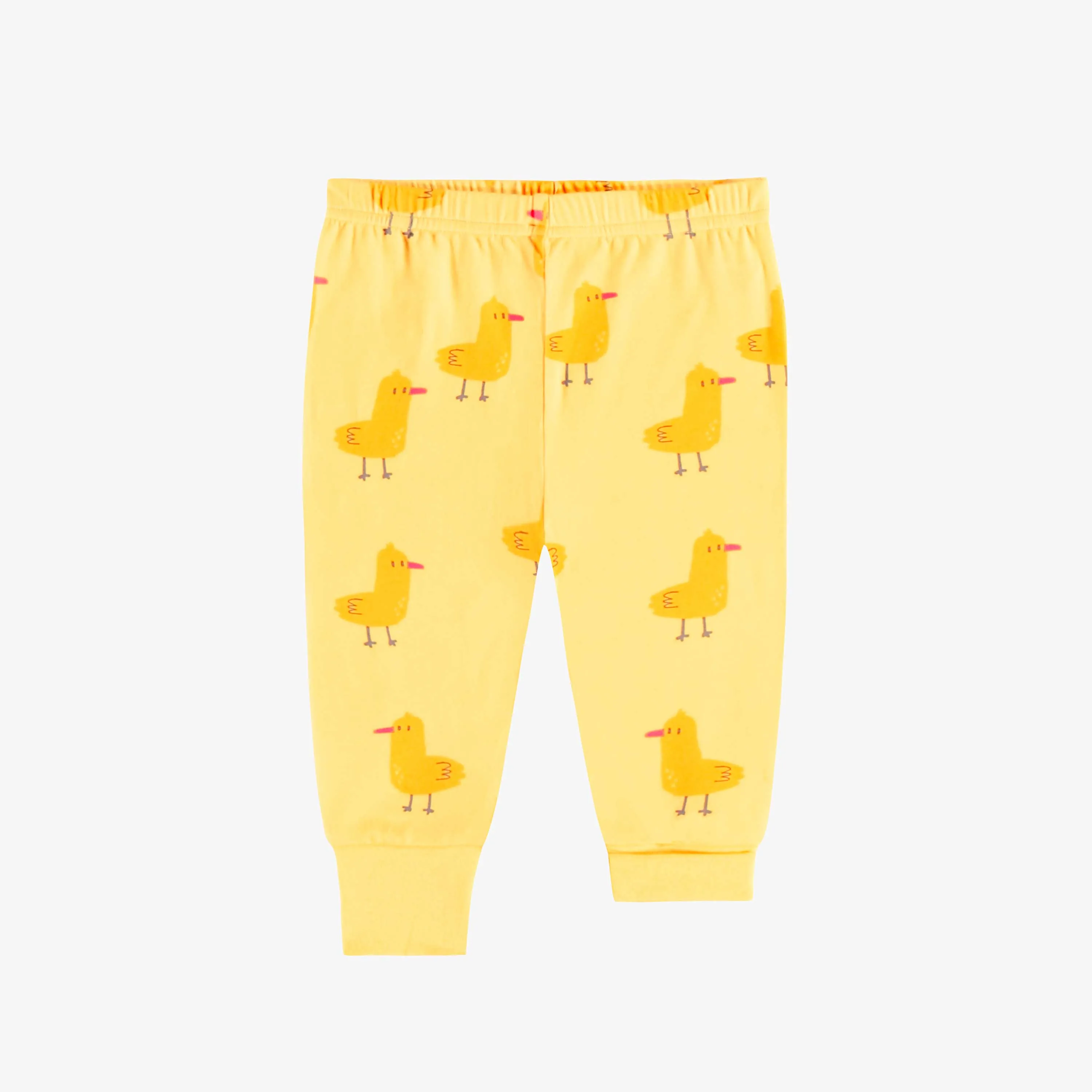 Pyjama deux pièces jaune en jersey extensible à motif de canards, bébé  || Yellow two pieces pyjamas in strech jersey with duck all over print, baby