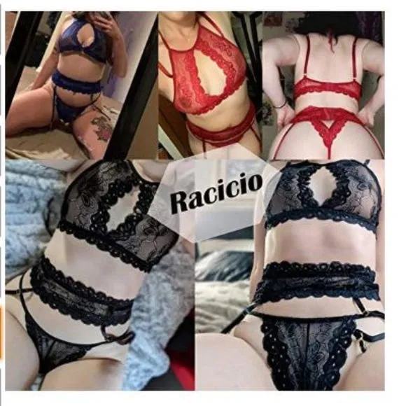 Racicio Women Lingerie Lace Panty Set No Stocking