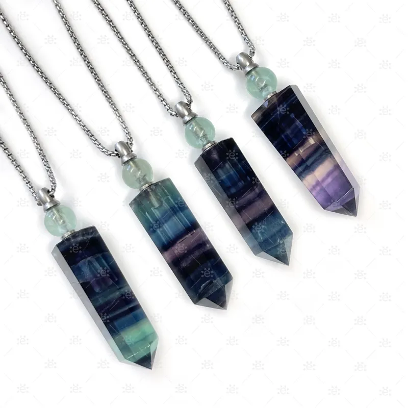 Rainbow Fluorite Gemstone Vial Necklace