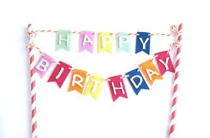 Rainbow Happy Birthday Banner Garland Birthday Cake Topper Party Decoration