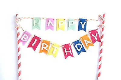 Rainbow Happy Birthday Banner Garland Birthday Cake Topper Party Decoration