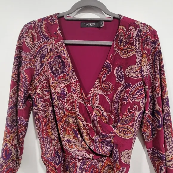 Ralph Lauren Paisley Surplice Jersey Dress sz 6