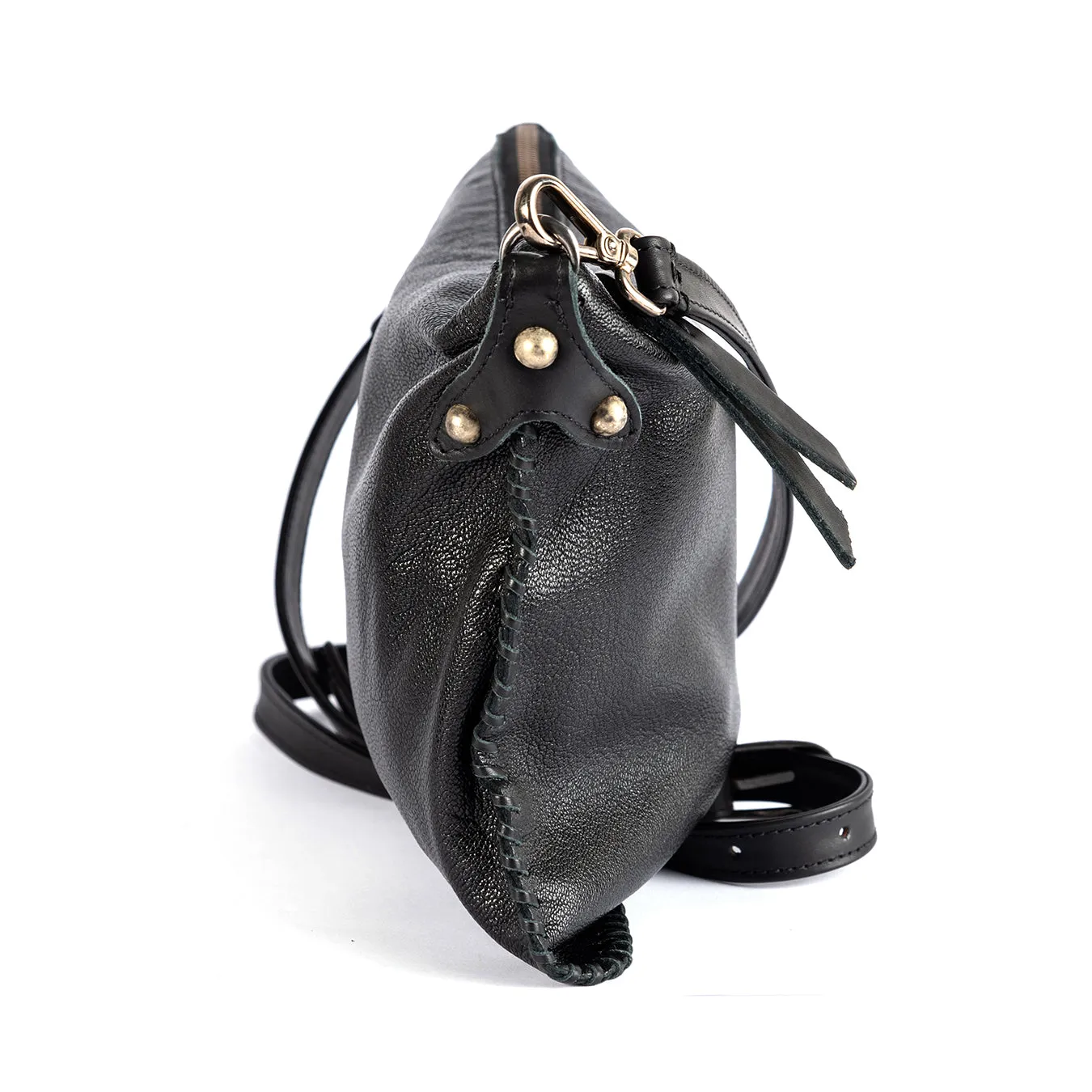 Rantu : Ladies Leather Crossbody Handbag in Black Cayak