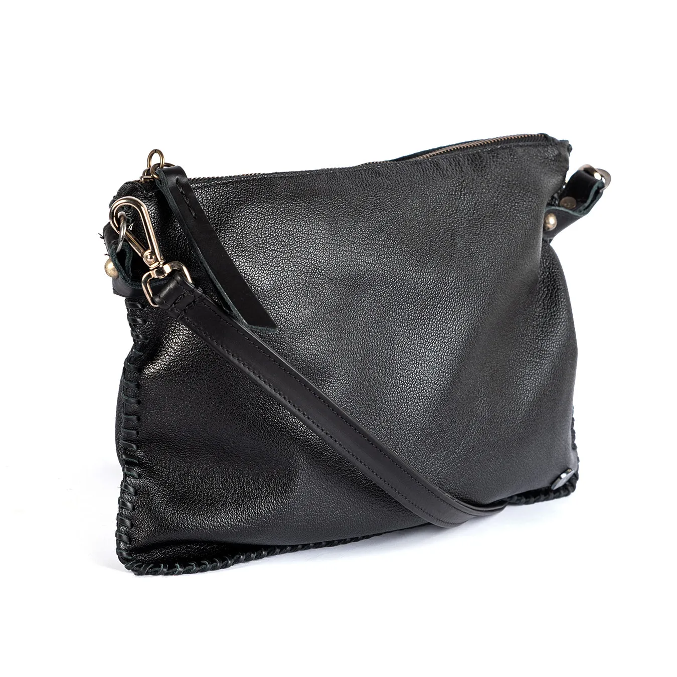 Rantu : Ladies Leather Crossbody Handbag in Black Cayak