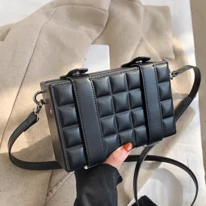 realaiot  Black Square Box Shoulder Bag, Niche Minimalist Textured Crossbody Wallet For Women, All-Match Pu Leather Bag