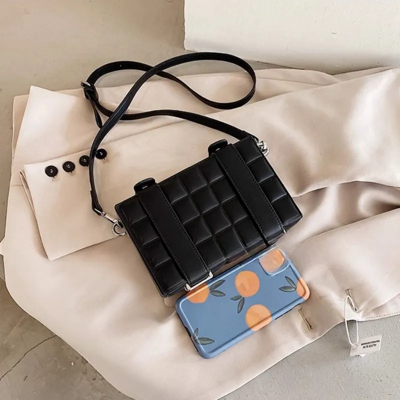 realaiot  Black Square Box Shoulder Bag, Niche Minimalist Textured Crossbody Wallet For Women, All-Match Pu Leather Bag